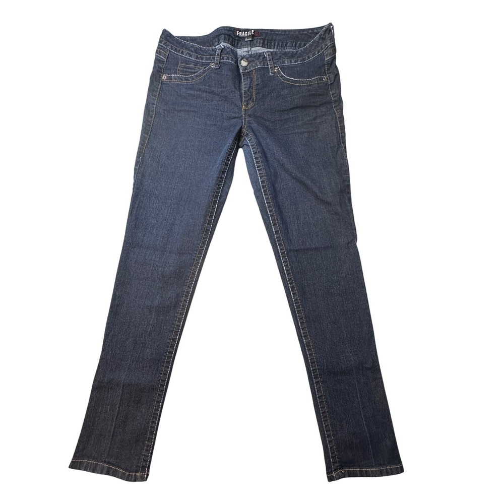 Fragile Blue Jeans‎ Women 17 Dark Wash Slim F50212081CPP17 Low Rise Embroidered